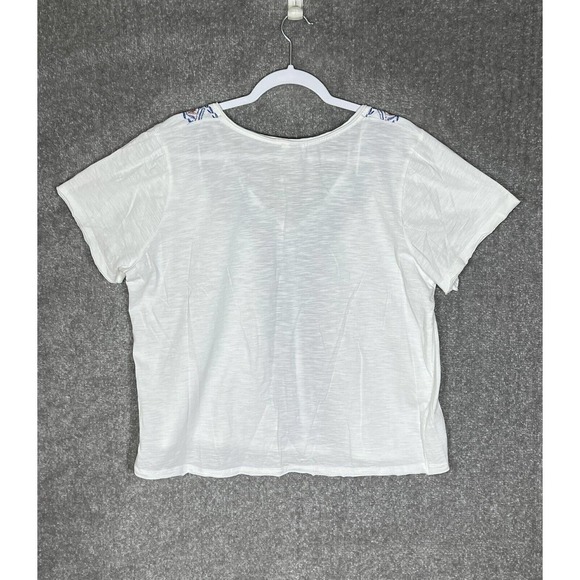 Knox Rose Short Sleeve Raw Edge Shirt Womens Size XXL White Embroidered Bug Fly - Picture 2 of 8